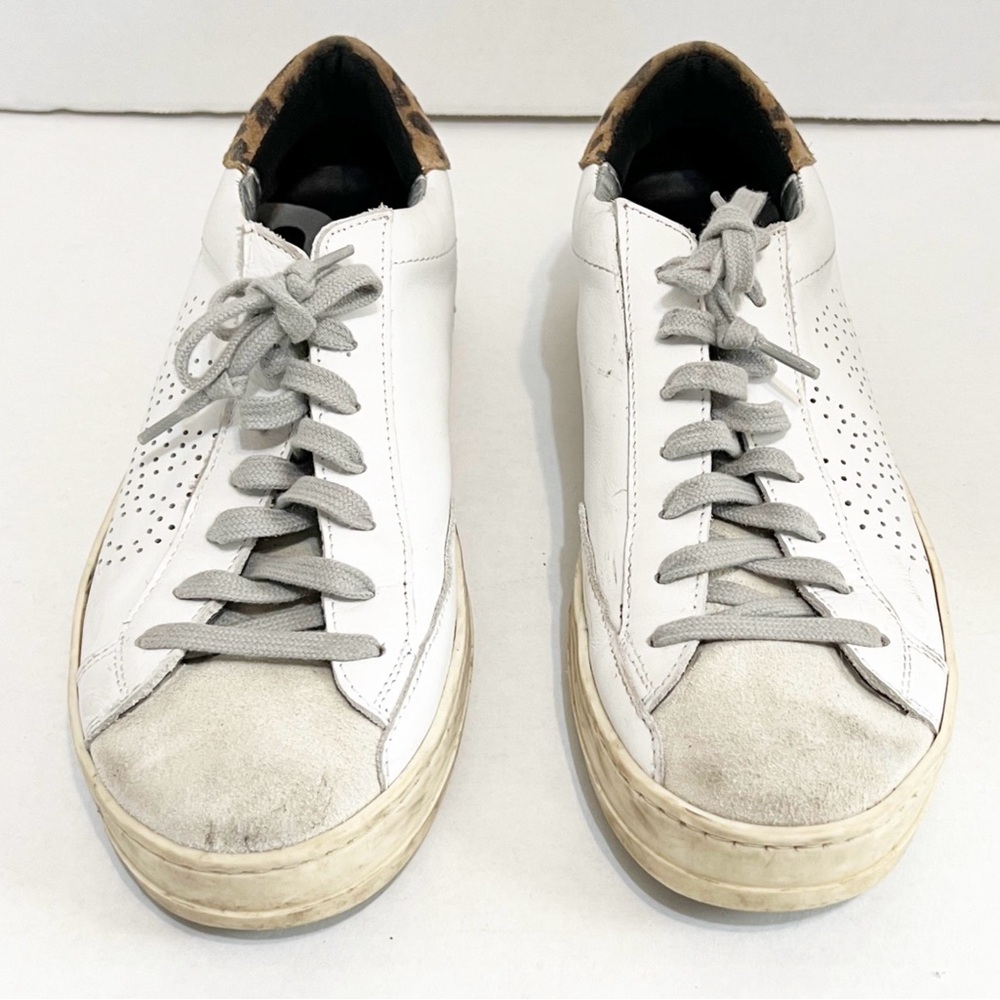 Woman’s P448 SIZE Size 38 ) SNEAKER White with Animal Print Suede Front Toe